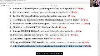 Tematica seminar NOUTATI FISCALE in Starea de alerta - 26 mai 2020