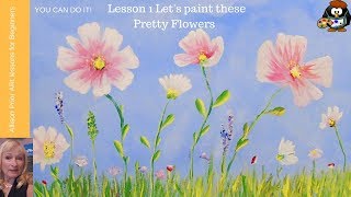 Wildflowers Acrylic Painting Tutorial for beginners step by step flowers and sky Lesson 1