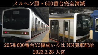 【600番台消滅・日本国内からメルヘン顔消滅】JR東日本EF64-1030+205系Y3編成「いろは」廃車回送 2023/3/28 大宮