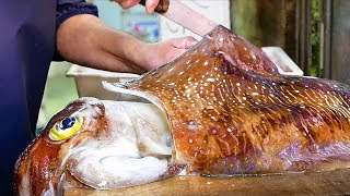 日本路邊小吃 - 巨大烏賊 章魚 生魚片日本沖繩海鮮