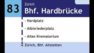 VBZ Ansagen • 83 Milchbuck – Zürich Bahnhof Altstetten