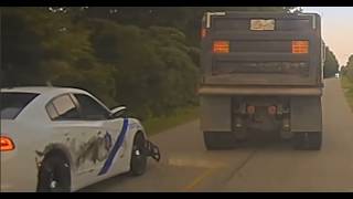 Mack dump truck chased by Arkansas State Police, spike strips, guns and shotguns used!