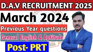 🎯DAV CBT EXAM Previous Year Questions 🔥 Paper-1 | General English & Aptitude | Questions with Answer