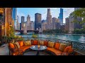 Windy City Piano Jazz ☕ Autumn Café Ambience Overlooking Chicago - Autumn Jazz Music for Sleep