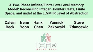 [ICFP24] A Two-Phase Infinite/Finite Low-Level Memory Model: Reconciling Integer–Pointer Casts,(…)