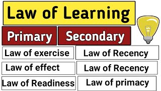 Law of learning. law of exercise,law of effect law of readiness,law of recency, secondary & primary