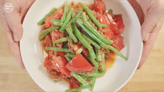 (Sub)Easy recipes! ground meat stir-fry with green beans and tomatoes