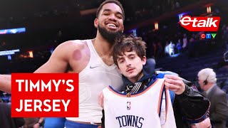 Karl-Anthony Towns gifts Timothée Chalamet a KNICKS jersey