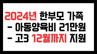 2024년 한부모가족 양육비 21만원으로 인상, 고등학교 졸업 12월까지 지원