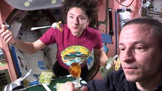 "The space makes eating so much more fun!" Astronauts explain how to prepare food.