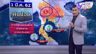 ลมฟ้าอากาศ วันพรุ่งนี้ (1 มี.ค.62) ทั่วไทยร้อนอบอ้าว อุณหภูมิเฉลี่ย 34-38 องศาฯ