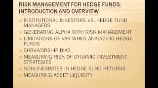 Introduction and overview to Risk Management for Hedge funds