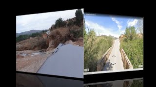 El antes y después del barranco de chiva, vemos donde nace y su muerte en el Turia, en Pedralba.