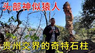 贵州四川交界处的山梁上，冒出奇特石柱神似猿人，真是鬼斧神工【乡村阿泰】