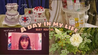 mini vlog🎀 busy routine day🌷squid game 2, cakes,home🌹