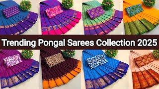 Pongal Sarees New Collection 2025|Chettinadu Pure Cotten Sarees|Kalamkari Blouse|Festival Sarees