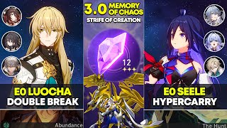 E0 Luocha Double Break \u0026 E0 Seele Hypercarry | Memory of Chaos 12 | Honkai Star Rail 3.0