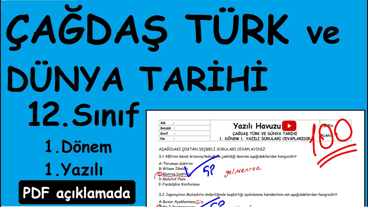 ÇAĞDAŞ TÜRK VE DÜNYA TARİHİ 12. Sınıf 1. Dönem 1. Yazılı Soruları (PDF ...