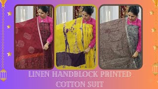 linen by linen handblock printed suit|| sanganeri print || summer special@9992958156