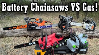 SKIL 40V EGO 56V ATLAS 80V \u0026 Redback 120V VS STIHL Gas Chainsaw!