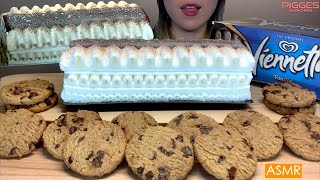 ASMR VIENNETTA CHOCOLATE VANILLA ICE CREAM CAKE w CHOCOLATE CHIP COOKIE MUKBANG Dessert Eating Sound