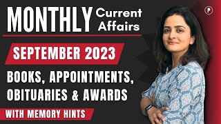 September 2023 Monthly Current Affairs | Appointments, Books, Awards, Obituary | Memory Hints