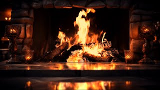 Rustic Fireplace 4K with Burning Logs and Crackling Sound in Cozy Ambiance for Relaxing on Cold Days