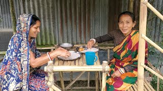 দুই জা মিলে একসাথে আমন ধানের জাউ ভাত খেতে বসছি সেই স্বাদ // village cooking