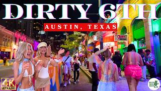 Partying on Dirty 6th Street | Downtown Austin Night Walk | 4k60