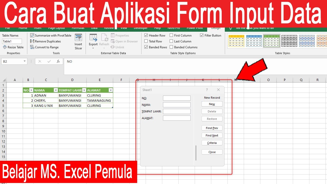 Cara Buat APP Form Input Data Di Excel - YouTube