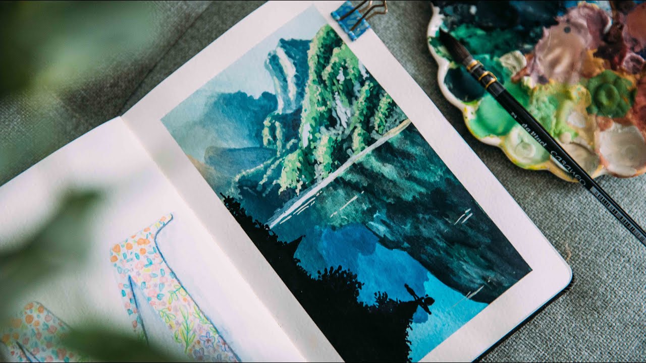 Gouache Painting Landscape Tutorial Youtube