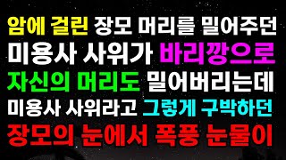 [감동 사연] 암에 걸린 장모 머리를 밀어주던 미용사 사위가 바리깡으로 자신의 머리도 밀어버리는데 미용사 사위라고 그렇게 구박하던 장모의 눈에서 폭풍 눈물이