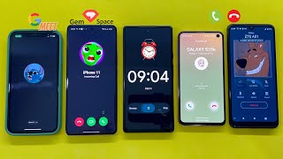 Incoming Call \u0026 Outgoing Call + Alarm Clock on phones iPhone 11 Realme 12Pro Pixel 6 Samsung S10 ZTE