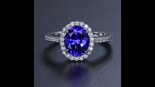 14K White Gold Oval Tanzanite and Diamond Halo Ring 2.15 Carats