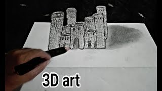 Drawing a Castle -3D art optical illusion... How to draw