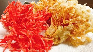 ビール好きには堪らない止まらない『サクサクを極めた紅生姜とえのきの天ぷら』How to make red pickled ginger \u0026 enoki TEMPURA