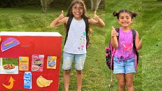 Deema and Sally Pretend Play with Healthy Food Vending Machine stories