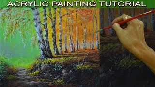 Acrylic Landscape Painting Tutorial Autumn Birch Tree Forest by JM Lisondra