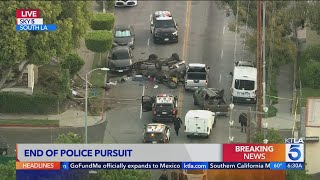 Vehicle overturns at end of wild pursuit in Los Angeles