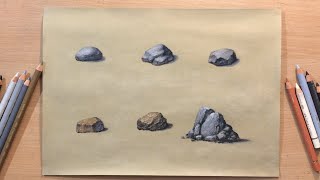How to Draw Rocks and Stones - Landscape in Colored Pencil