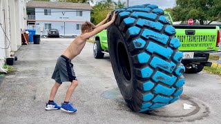 World Strongest 10-Year Old Kid Pushes a Truck!