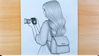 Drawing a backside girl holding a camera,
