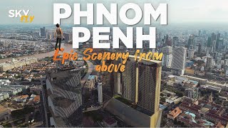 6pm Epic Scenery Drone Footage Of Phnom penh City In The Evening.