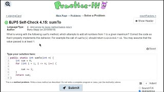 Java Practice It || 4.15 sumTo || for loop, errors for loop, method basics, return