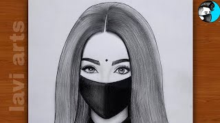 How to draw girl Face with mask (Vey Easy ) | Easy Girl drawing Tutorial | Lavi arts
