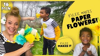 Kylee Makes Paper Flowers | Use Tissue Paper & Toilet Paper to Make a Spring Flower Project for Kids