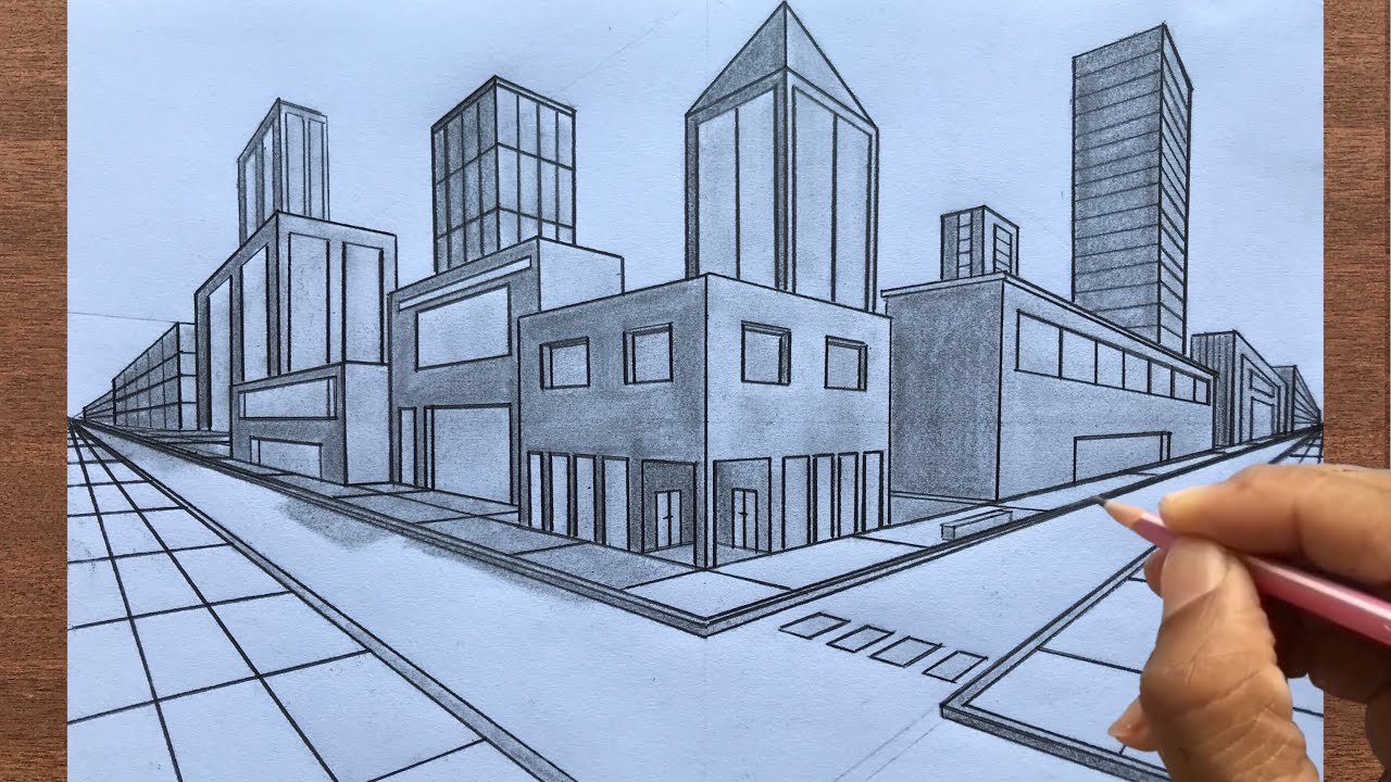 How To Draw Using Two Point Perspective: Draw A Town Step-by-step - YouTube