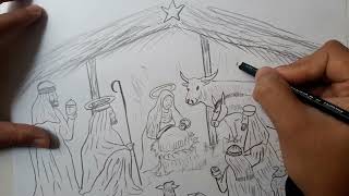 How to draw the BIRTH of Jesus | How to draw a Christmas manger