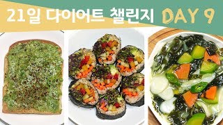 9일차 다이어트 식단 [21일 다이어트 챌린지]_홈메이드 캐슈밀크, 스파이시 소스 샐러드김밥, 저칼로리 떡국