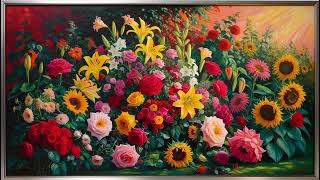 Frame TV Art – Vibrant Flowers Painting Screensaver in Elegant Frame for Calming Tv Art